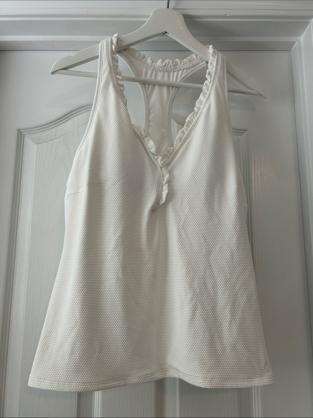White Racer back Ruffle swim Tankini Top